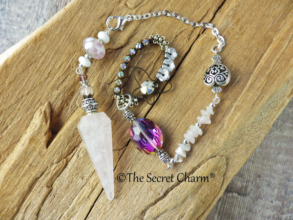 Divination Pendulum, Rose Quartz Scrying Pendant, One Of A Kind Handmade Pagan Dowsing Tool, Wiccan Witchcore Witchy Gift, UK Seller Shop