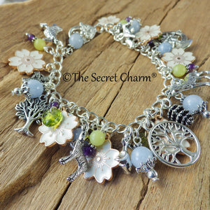 Elen Of The Ways Pagan Charm Bracelet, Nature Green Woman Loaded Bracelet, Handmade Wiccan Jewellery, Floral Gift, Silver Plated, UK Shop
