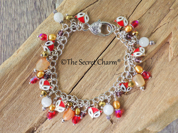 Spirit Fox Charm Bracelet, Handmade Loaded Gemstone Bracelet, One Of A Kind, Animal Jewellery Gift, Silver Plated Wiccan Jewellery, UK Shop