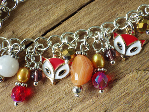 Spirit Fox Charm Bracelet, Handmade Loaded Gemstone Bracelet, One Of A Kind, Animal Jewellery Gift, Silver Plated Wiccan Jewellery, UK Shop