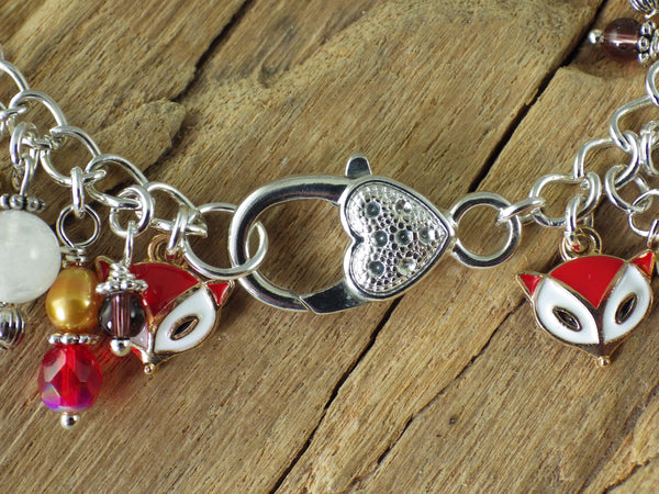 Spirit Fox Charm Bracelet, Handmade Loaded Gemstone Bracelet, One Of A Kind, Animal Jewellery Gift, Silver Plated Wiccan Jewellery, UK Shop