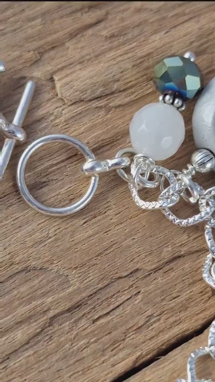 Evil Eye Charm Bracelet, Pagan Protection Jewellery, Loaded Crystal Gemstone Bracelet, Handmade Wiccan Gift Silver Plated, UK Shop