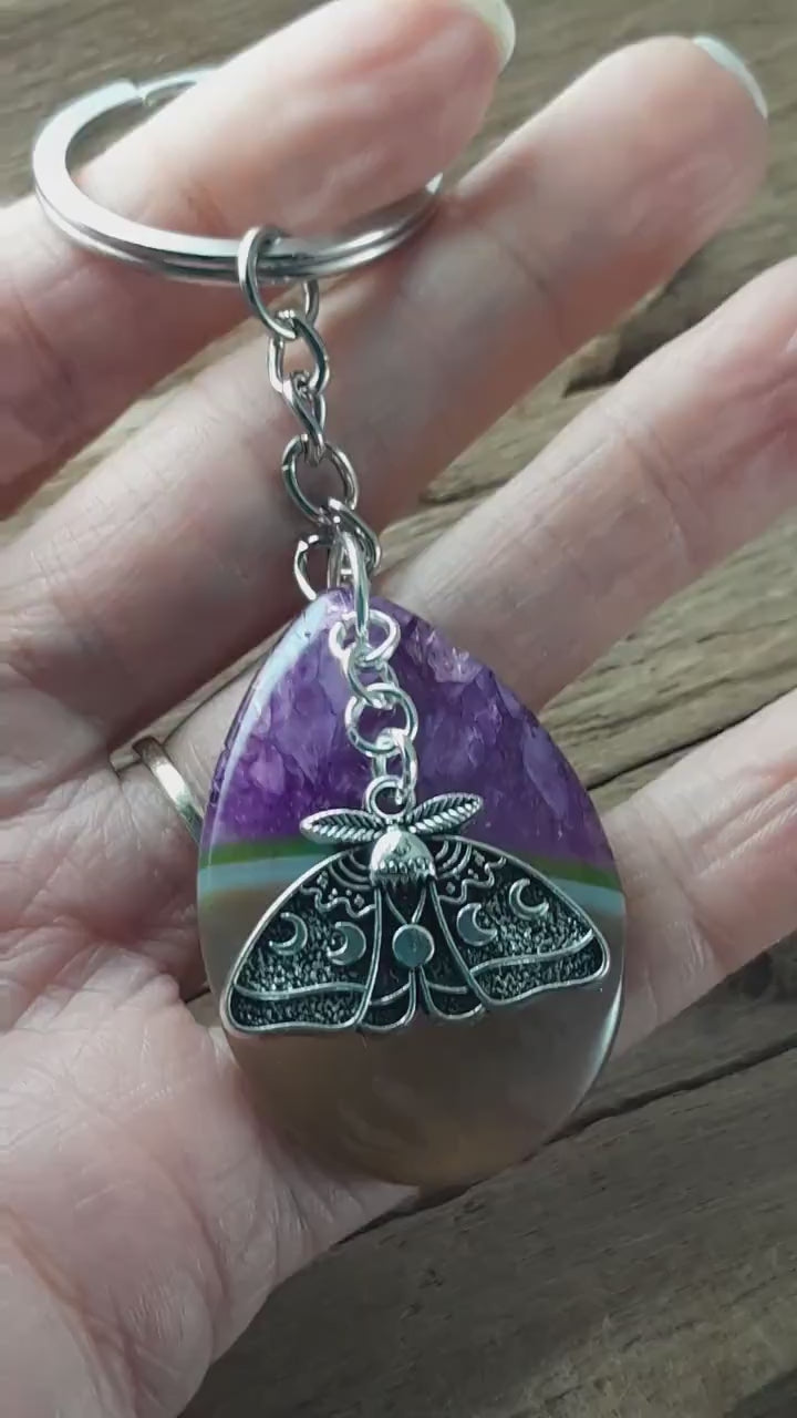 Moon Phase Moth Keychain Keyring, Bag Charm