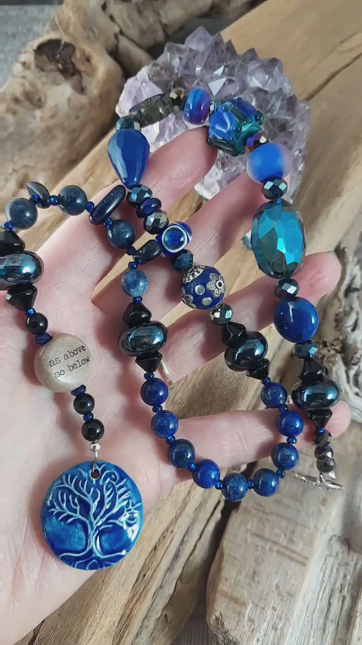 Sterling Silver & Sapphire Pagan Prayer Beads 'As Above, So Below'