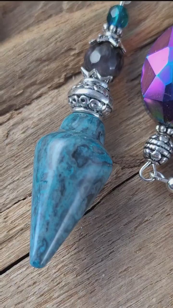Divination Pendulum For Witch, Crazy Lace Agate Gemstone Scrying Pendant, Handmade Wiccan Dowsing Tools, Pagan Witchy Gift, UK Shop Seller