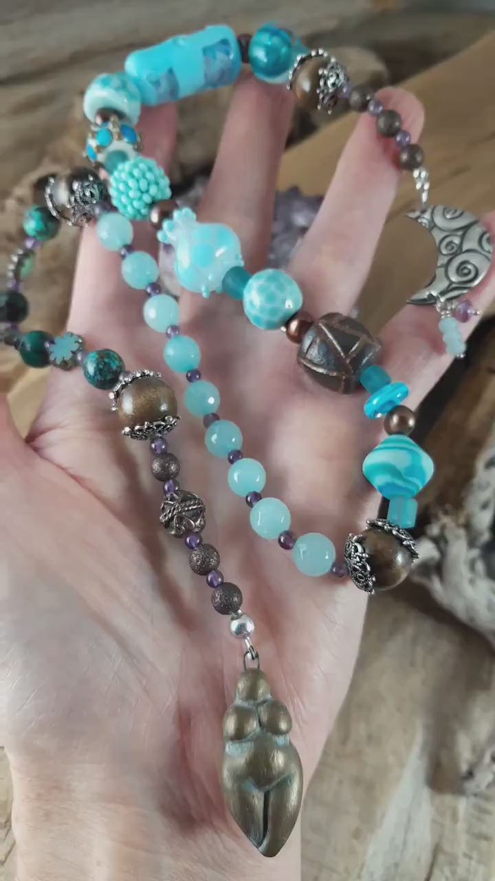 Moon Goddess Sterling Silver Pagan Prayer Beads