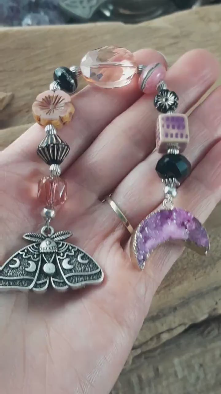 Moon Phase Luna Moth Pocket Prayer Beads