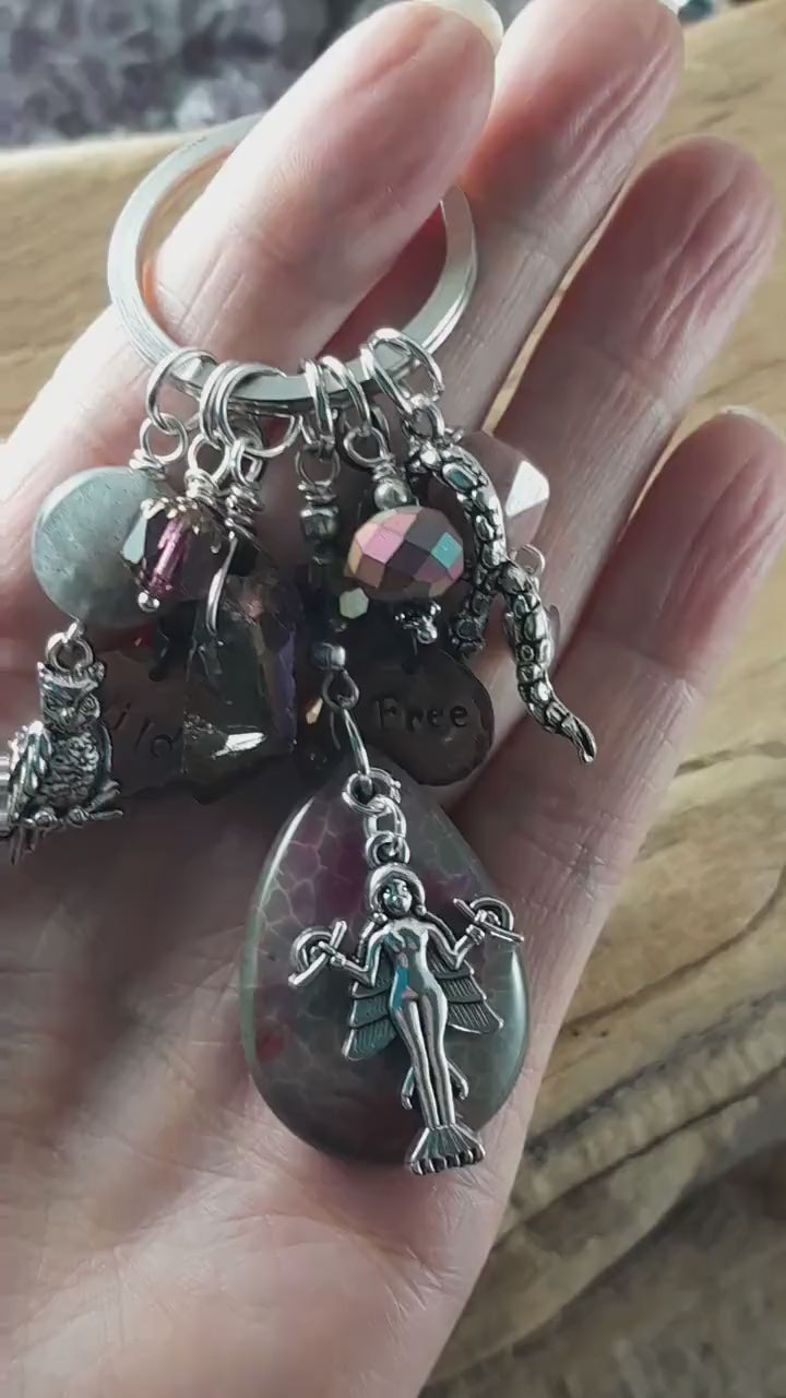 Goddess Lilith Inanna Gemstone Bag Charm, Keychain Keyring