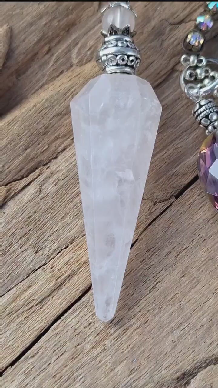 Divination Pendulum, Rose Quartz Scrying Pendant, One Of A Kind Handmade Pagan Dowsing Tool, Wiccan Witchcore Witchy Gift, UK Seller Shop