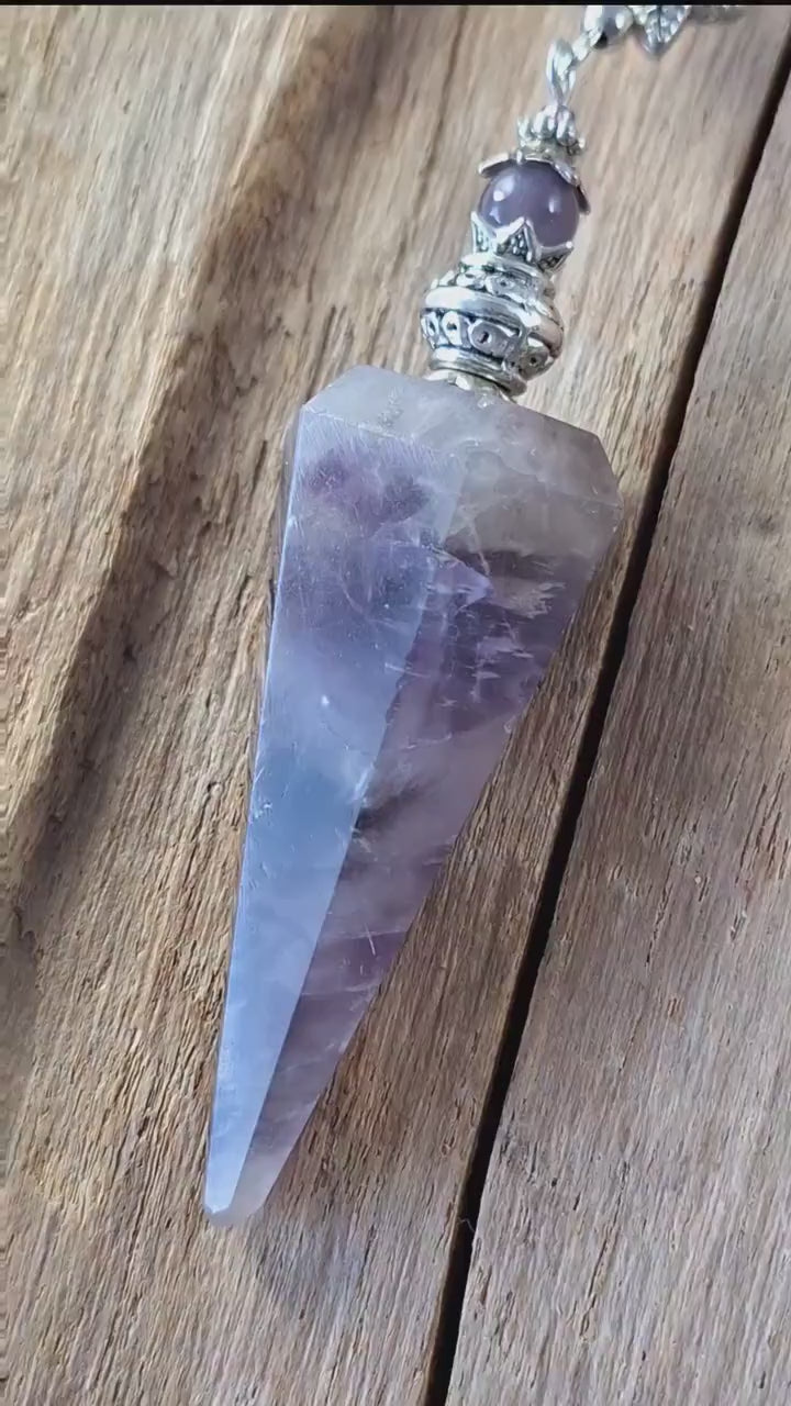 Green Man Dowsing Pendulum, Wiccan Scrying Tool, Pagan Divination Pendulum, Witchy Amethyst Gemstone Pendant, Witchcore Gift, UK Shop Seller