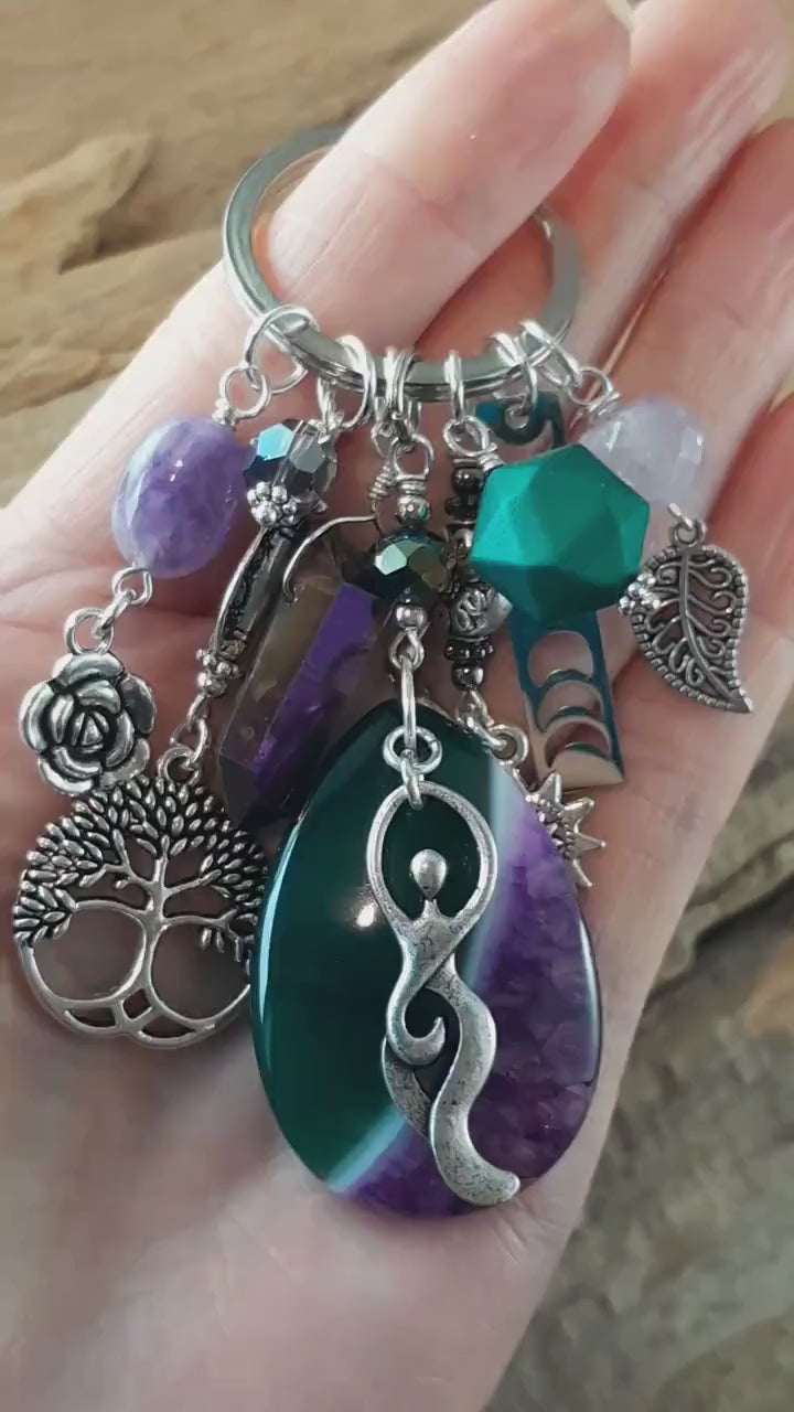 Hedgewitch Keyring, Green Witch Keychain, Bag Charm