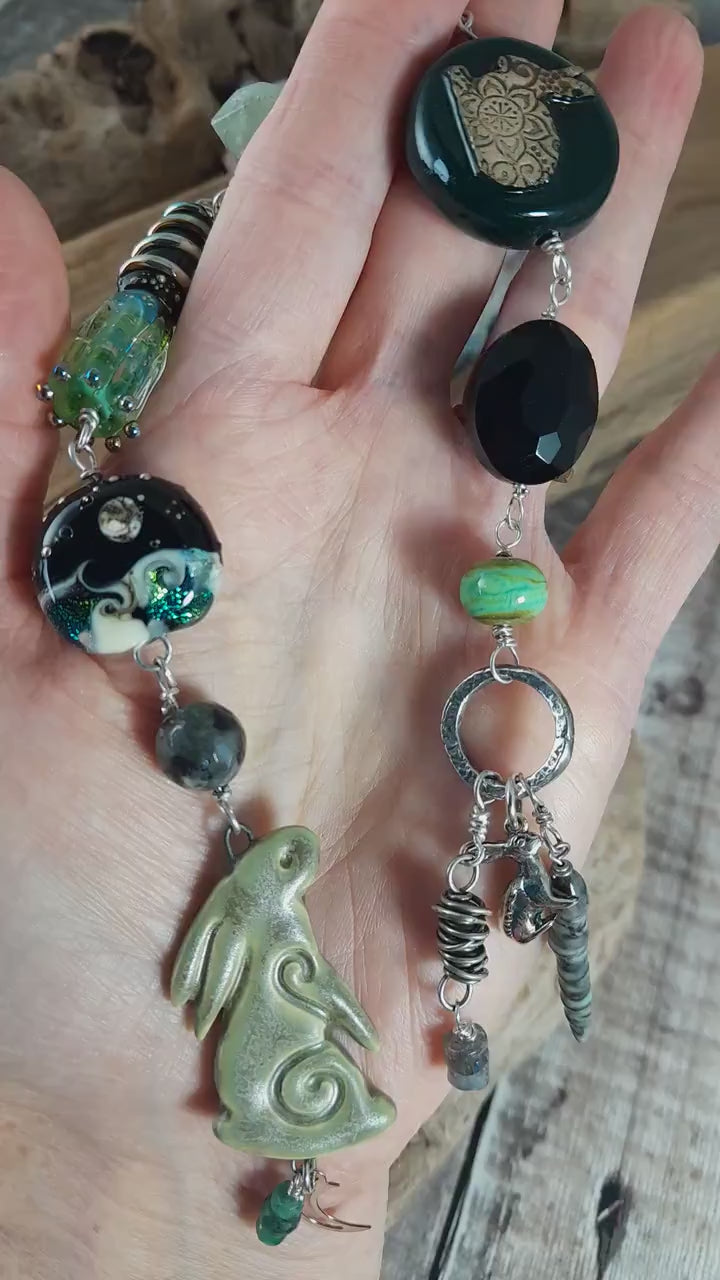 Moon Gazing Hare Sterling Silver Pagan Prayer Beads