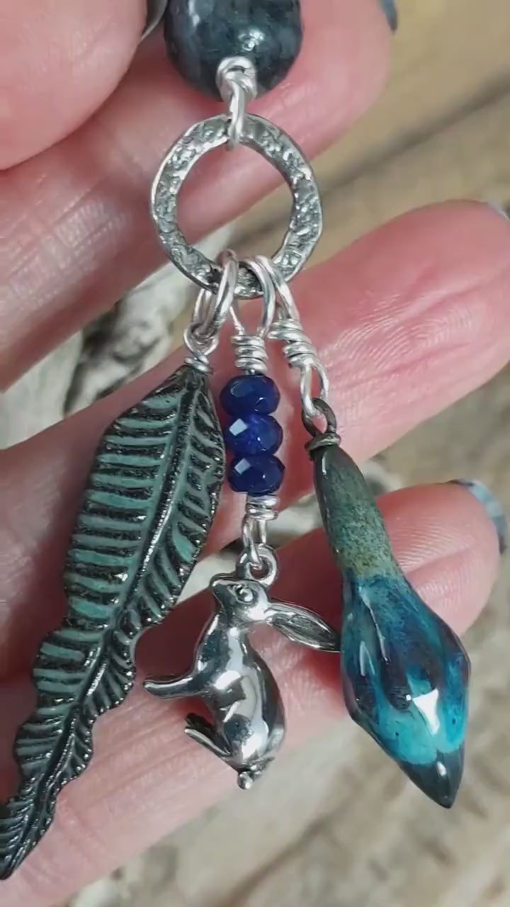 Sterling Silver & Sapphire Pagan Prayer Beads, Moon Gazing Hare