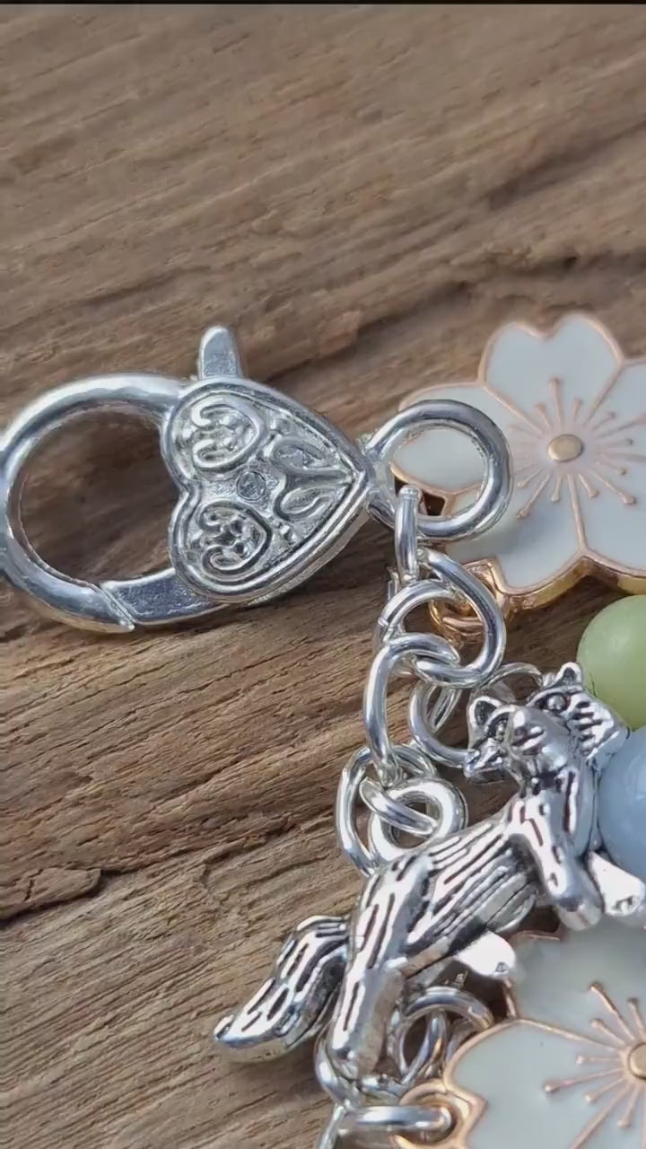 Elen Of The Ways Pagan Charm Bracelet, Nature Green Woman Loaded Bracelet, Handmade Wiccan Jewellery, Floral Gift,  Silver Plated, UK Shop