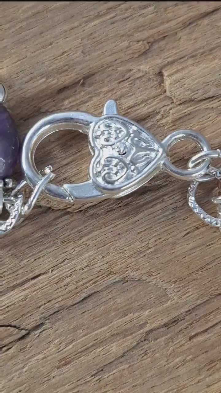 Morrigan Charm Bracelet, Pagan Crow Goddess Loaded Gemstone Bracelet, Wiccan Spiritual Gift, Handmade Silver Plated Wiccan Jewellery UK Shop