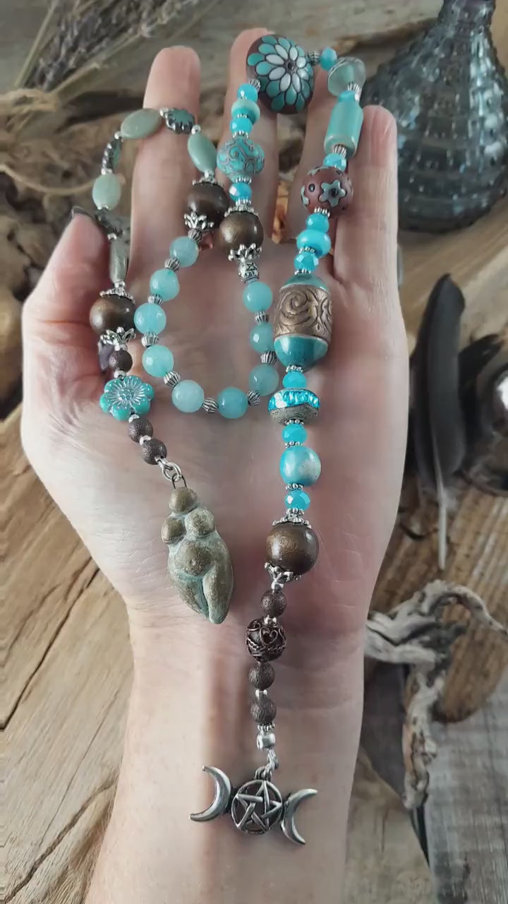 Triple Moon Goddess Pagan Prayer Beads