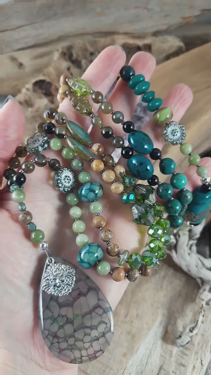 Green Woman Celtic Paidirean Rosary Necklace