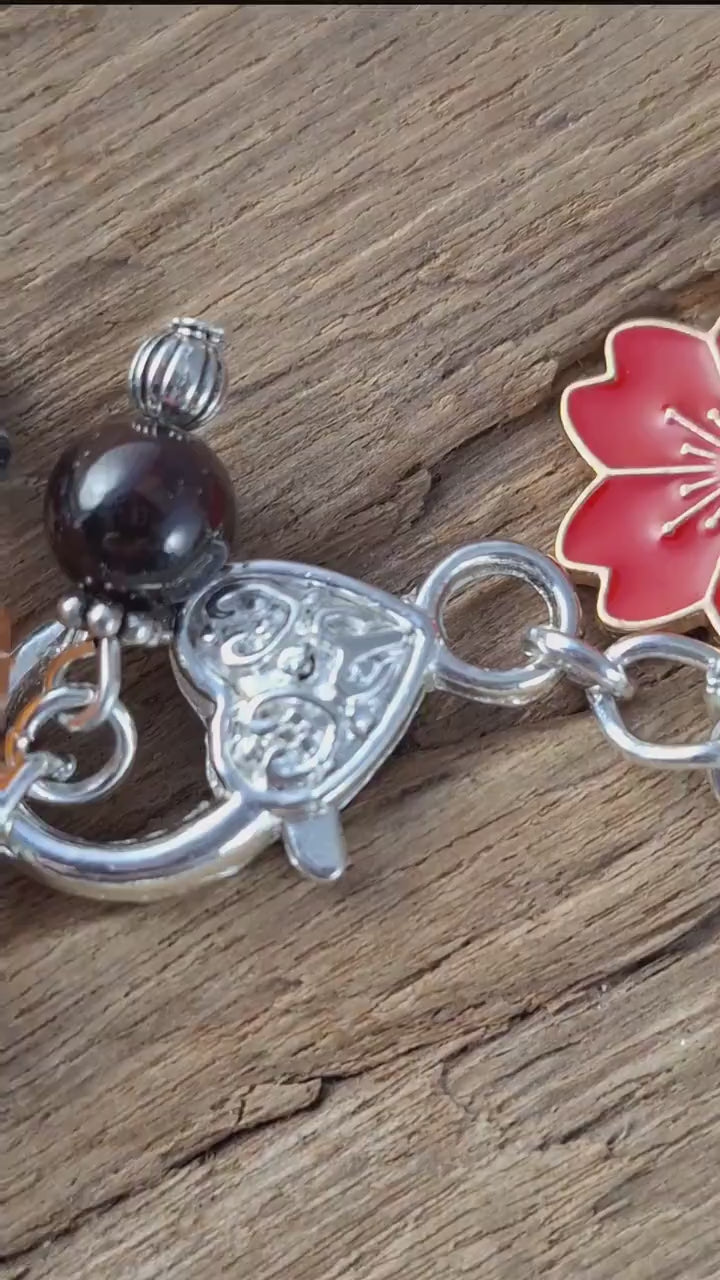 Cerridwen Pagan Charm Bracelet, Celtic Goddess Loaded Gemstone Bracelet, Spiritual Gift, Handmade Silver Plated Wiccan Jewellery UK Shop