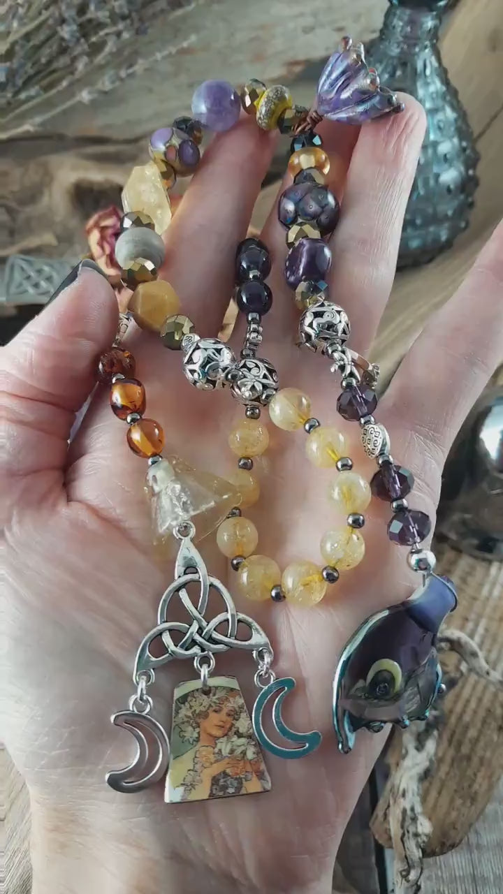 Norse Goddess Freya Pagan Prayer Beads, Wiccan Rosary Mala Beads, Worry Beads, Witches Ladder Meditation Beads, Pagan Spiritual Gift