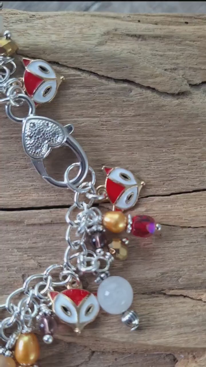 Spirit Fox Charm Bracelet, Handmade Loaded Gemstone Bracelet, One Of A Kind, Animal Jewellery Gift, Silver Plated Wiccan Jewellery, UK Shop