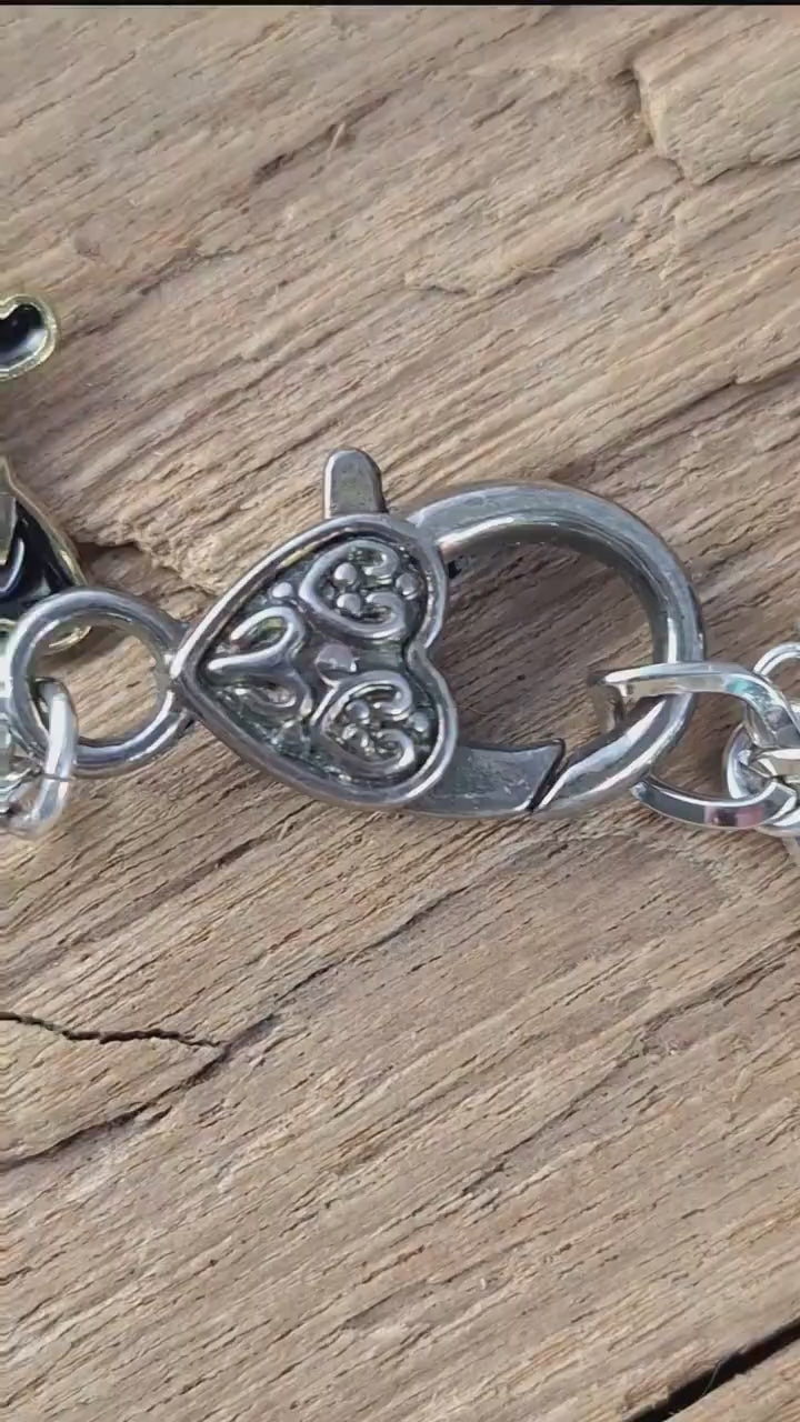 Cat Charm Bracelet, Egyptian Goddess Bast Bastet Loaded Gemstone Bracelet, Spiritual Gift, Handmade Silver Plated Wiccan Jewellery UK Shop