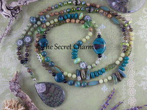 Green Woman Celtic Paidirean Sterling Rosary Necklace OOAK