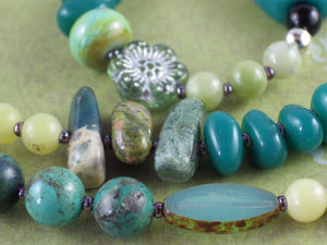 Green Woman Celtic Paidirean Sterling Rosary Necklace OOAK
