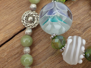 Celtic Owl Goddess Minerva / Blodeuwedd Meditation Beads OOAK