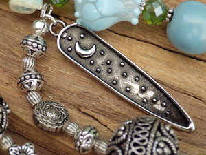 Celtic Owl Goddess Minerva / Blodeuwedd Meditation Beads OOAK