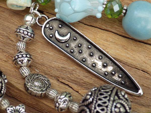 Celtic Owl Goddess Minerva / Blodeuwedd Meditation Beads OOAK