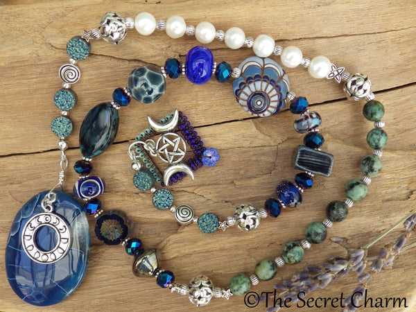 Triple Moon Goddess Wiccan Prayer Beads OOAK