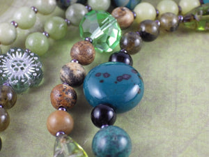 Green Woman Celtic Paidirean Sterling Rosary Necklace OOAK