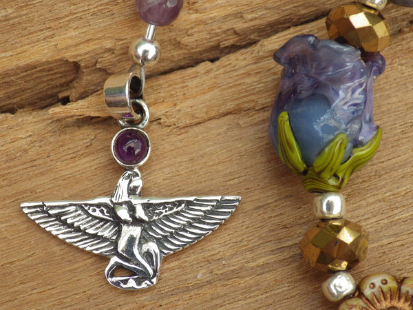 Eqyptian Goddess Isis Sterling Pagan Prayer Beads OOAK