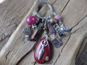 Goddess Cerridwen Keyring, Jasper & Quartz Bag Charm