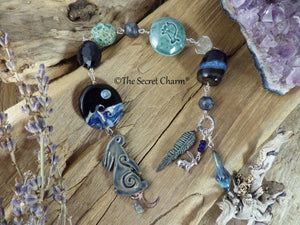 Sterling Silver & Sapphire Pagan Prayer Beads, Moon Gazing Hare OOAK