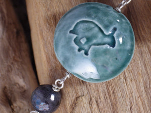 Sterling Silver & Sapphire Pagan Prayer Beads, Moon Gazing Hare OOAK
