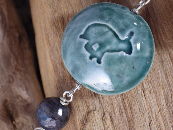 Sterling Silver & Sapphire Pagan Prayer Beads, Moon Gazing Hare OOAK