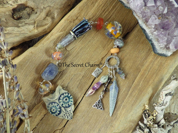Owl Goddess Minerva Athena, Sterling Silver Pagan Prayer Beads OOAK