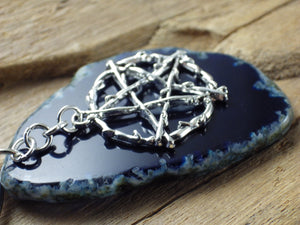 Blue Agate & Pentagram Keyring Keychain, Bag Charm