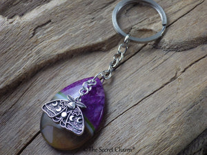 Moon Phase Moth Keychain Keyring, Bag Charm OOAK