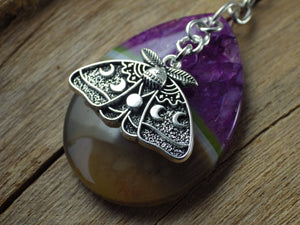 Moon Phase Moth Keychain Keyring, Bag Charm OOAK