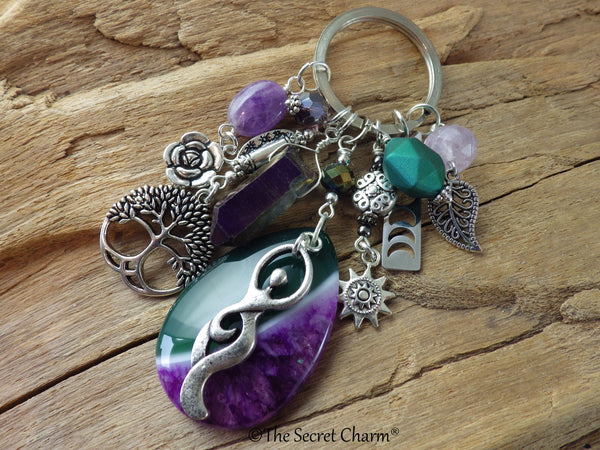 Hedgewitch Keyring, Green Witch Keychain, Bag Charm OOAK