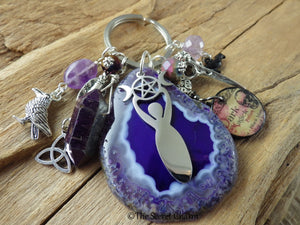 Dark Goddess Morrigan Gemstone Bag Charm Keyring OOAK