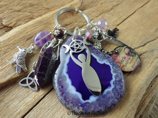 Dark Goddess Morrigan Gemstone Bag Charm Keyring OOAK