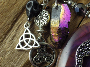 Morrigan Gemstone Bag Charm, Crow Goddess Keychain Keyring OOAK