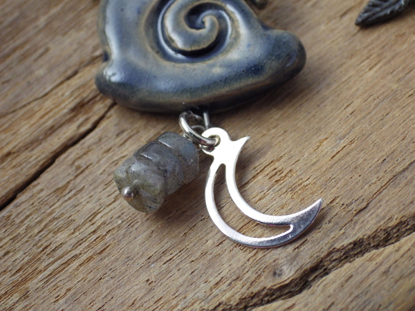 Sterling Silver & Sapphire Pagan Prayer Beads, Moon Gazing Hare OOAK